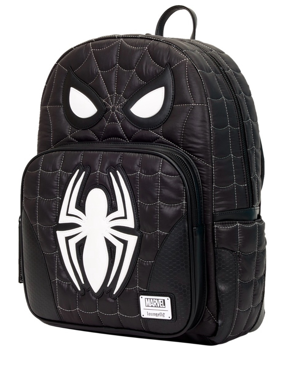 Spider-Man Black & White Suit Cosplay Quilted Full-Size Backpack NWT - Picture 2 of 5